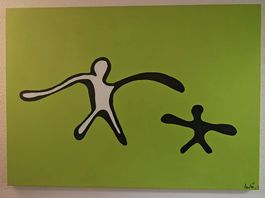Modernes Pop Art Gemälde  Tanzende Figuren auf grünem Grund