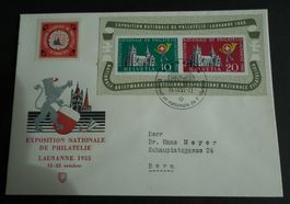 1955 Lausanne Exposition Philatelie  Brief Block & Vignette