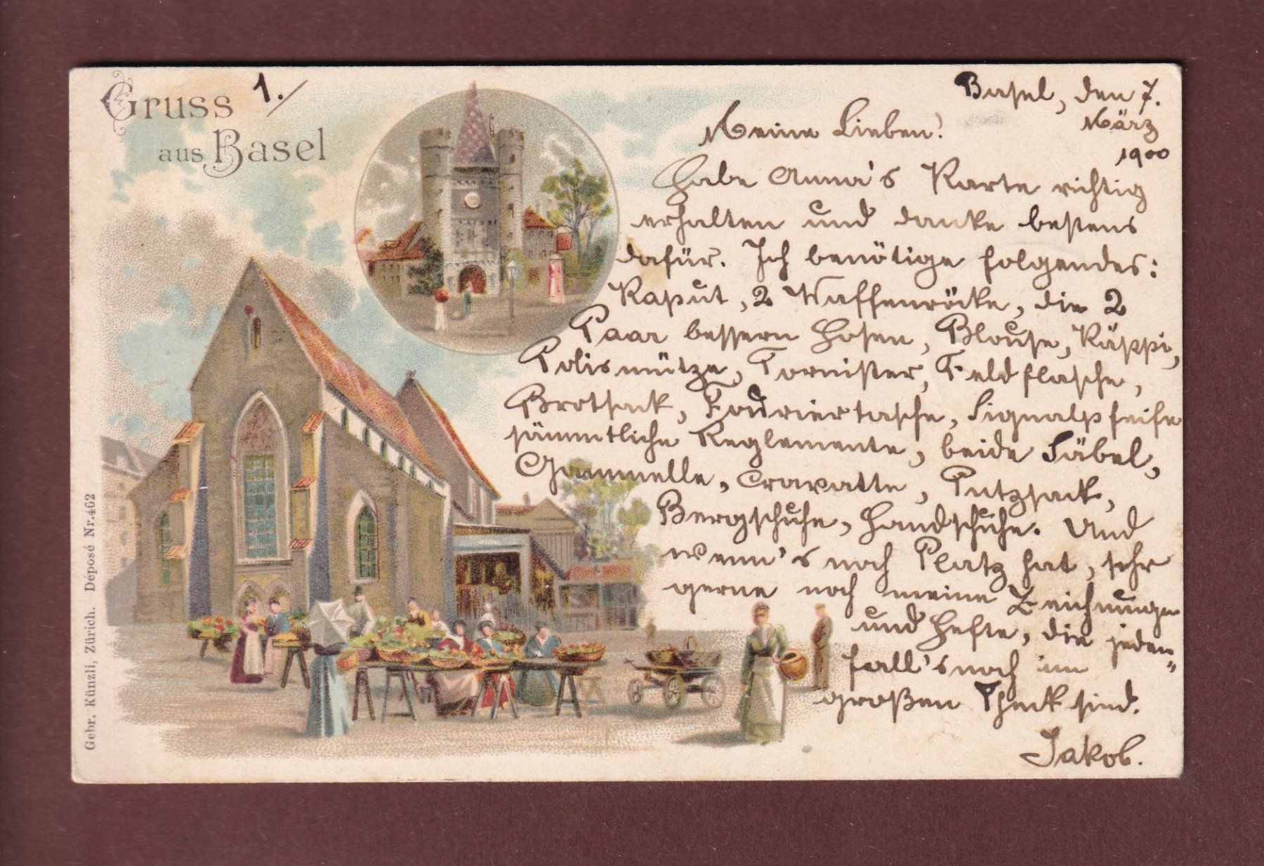Cartoline postali: Gruss aus BASEL - 1900 Litho Künzli – Usato da Pully venduto da nicecards