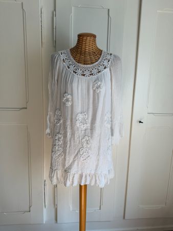 MADE IN ITALY - Hippie Seide Tunika weiss M