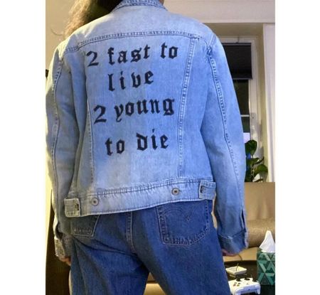 Jeansjacke mit selbst bemalter Rückseite, XL, Zara
