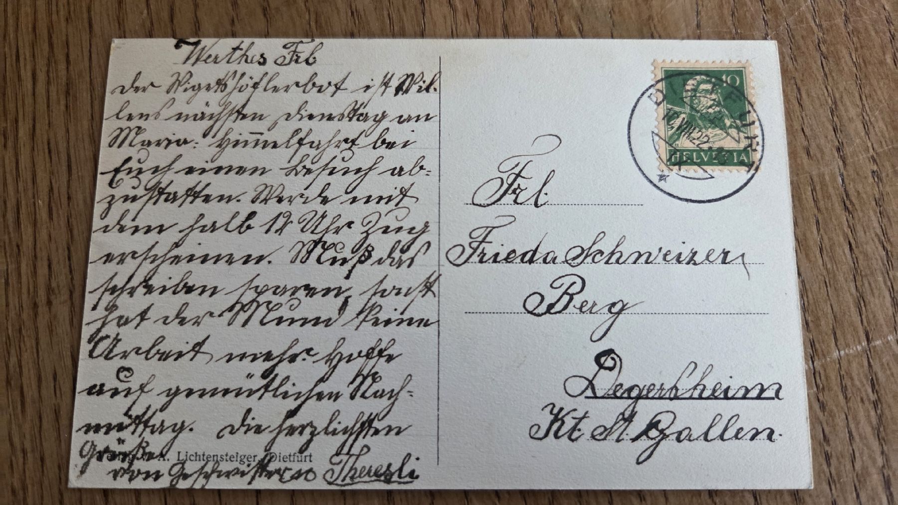 Ansichtskarten: 1922 Ansichtskarte Bütschwil – Gebraucht aus Arni AG von Moth68 1