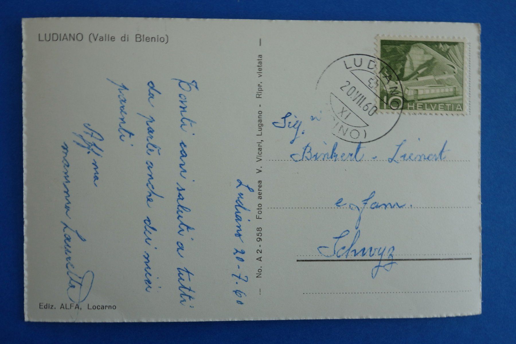 Cartoline postali: LUDIANO - Flugaufnahme - ca. 1950 – Usato da Ibach venduto da Ibanto 2