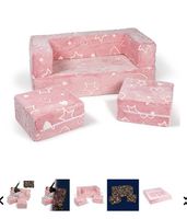 Kindersofa mit Hockern leuchtend rosa guter Zustand