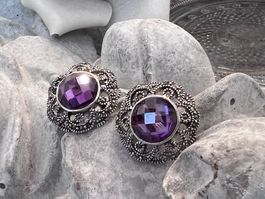 Ohrringe Silber Amethyst - Zirkonia und Markasiten Ø:1,95cm