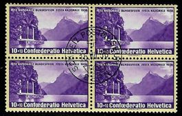 1938, B1z Viererblock gestempelt SCHWEIZ. POSTMUSEUM (15294)