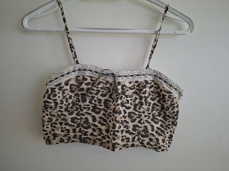  Leoparden Crop Top mit Spitze  Boho Vintage Style
