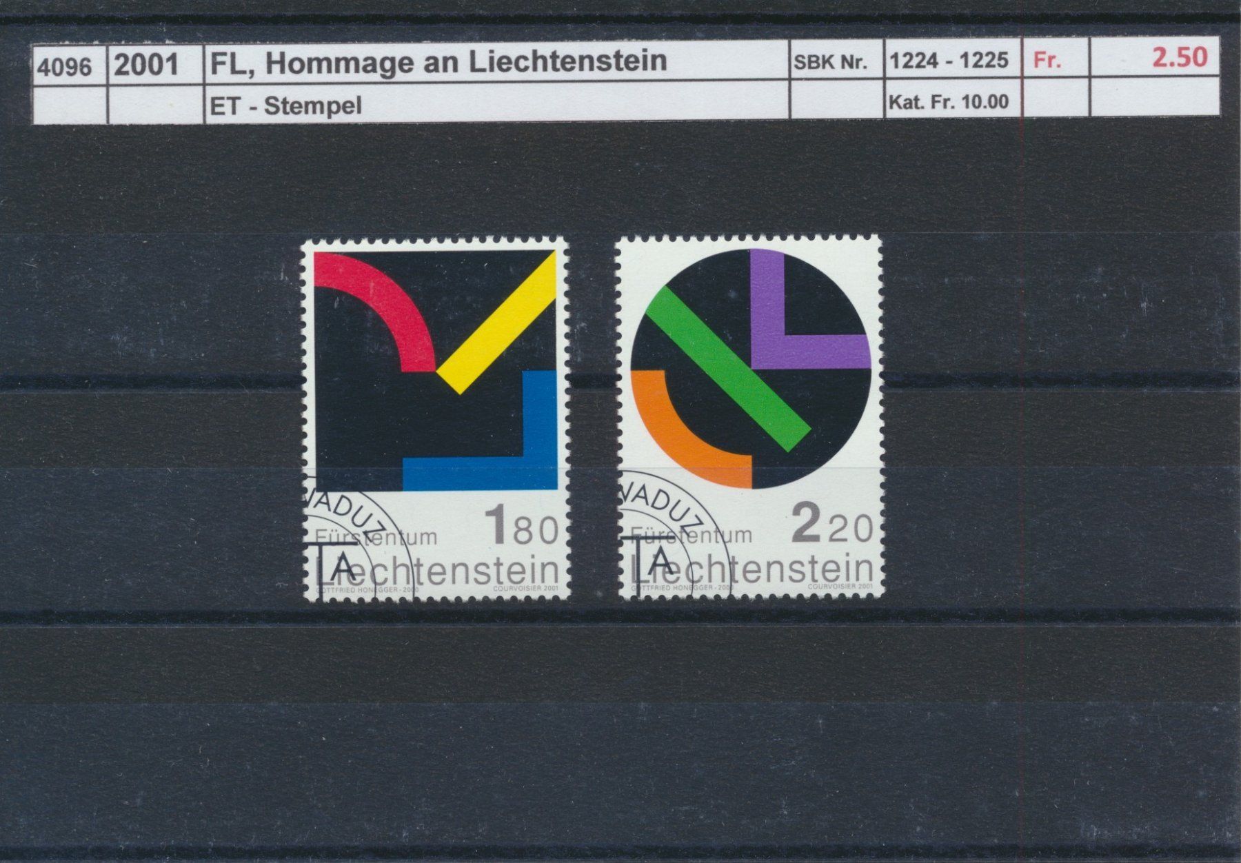 Tutti i francobolli: 2001 FL, "Hommage an Liechtenstein", ET - Stempel – Usato da Winterthur venduto da Zupogeru