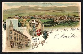 Litho Hallau, Hotel Falken, Ortsansicht 