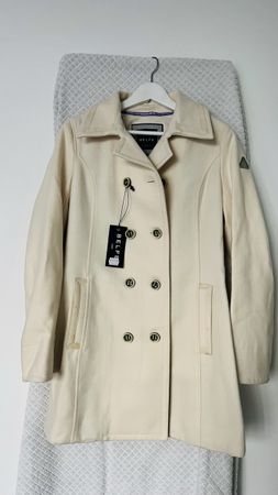 Superbe manteau Belfe, laine vierge et cashmere, taille XL