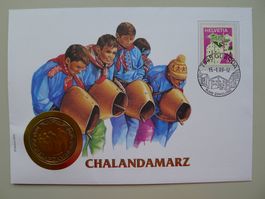 2003: Numisbrief: Chalandamarz mit 5-Franken-Münze + Nr.524