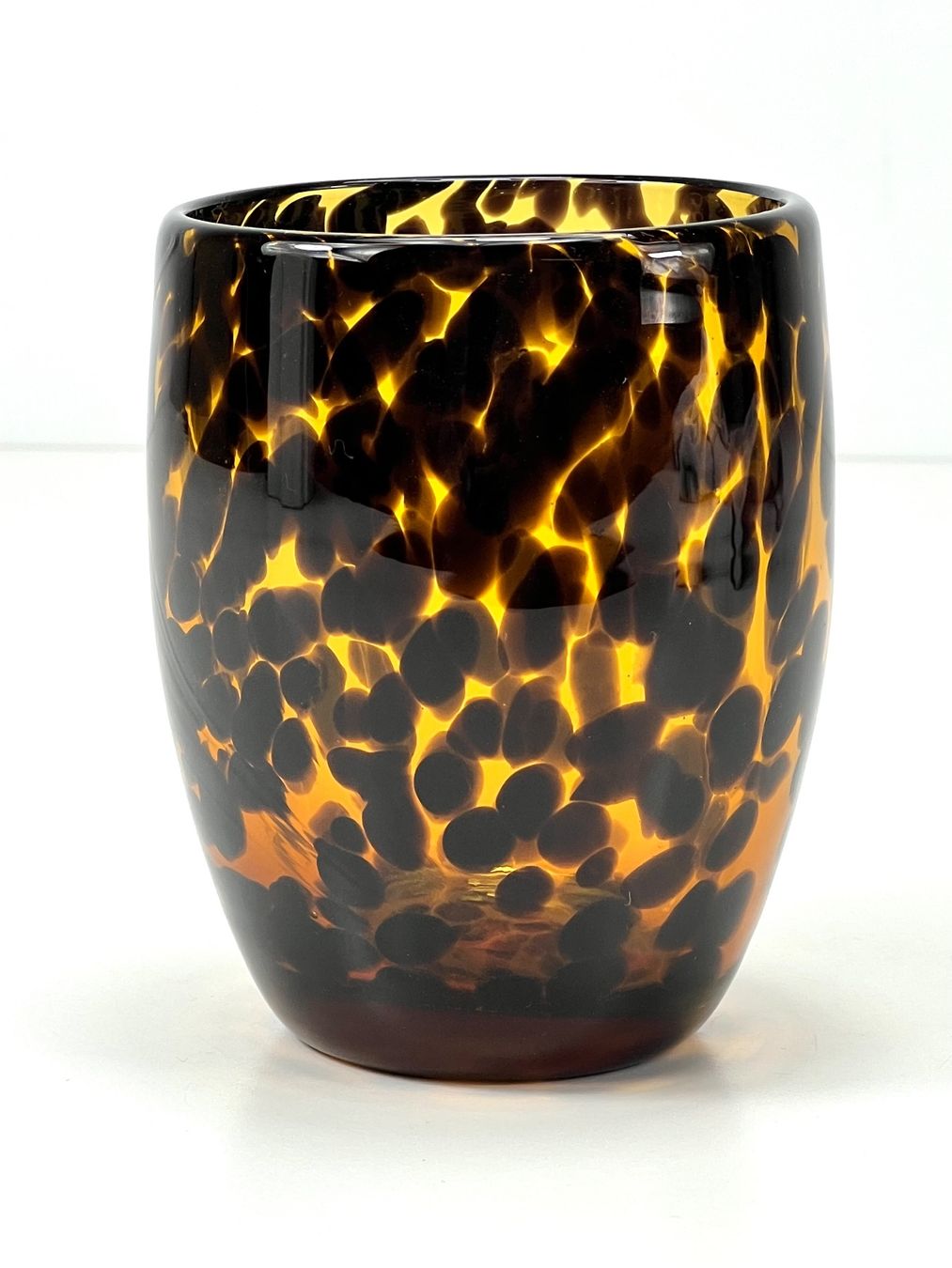 Bicchieri: LEOPARD-GLAS Bernstein braun Murano-Stil Windlicht Trinkglas – Usato da Zürich venduto da Arche_Brockenhaus