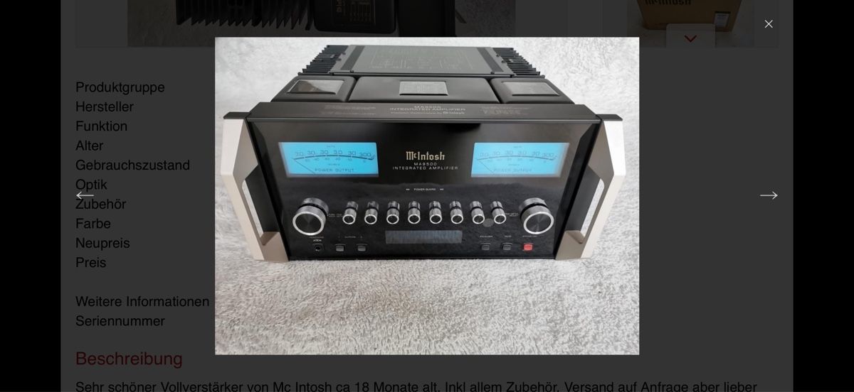 McIntosh Amplificatori: McIntosh MA 9500 mit Garantie – Usato da dietlikon venduto da avspalinger