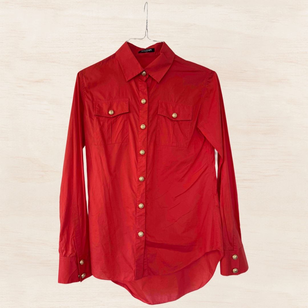 Balmain Camicette: Balmain Red Cotton Shirt, Size 36 – Usato da Dübendorf venduto da Pink.Blue