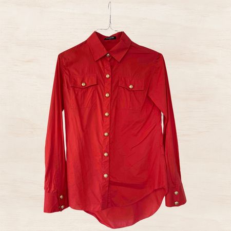 Balmain Red Cotton Shirt, Size 36