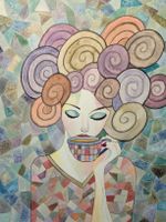 SALE Original Aquarell "Sie trinkt Kaffee" Bild Kunst modern