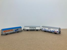 3er Set Märklin Roco H0 Güterwagen Valser, aproz, Migros SBB