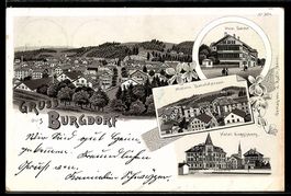 Lithographie Burgdorf, Hotel Bahnhof, Mittlere Bahnhofstraße