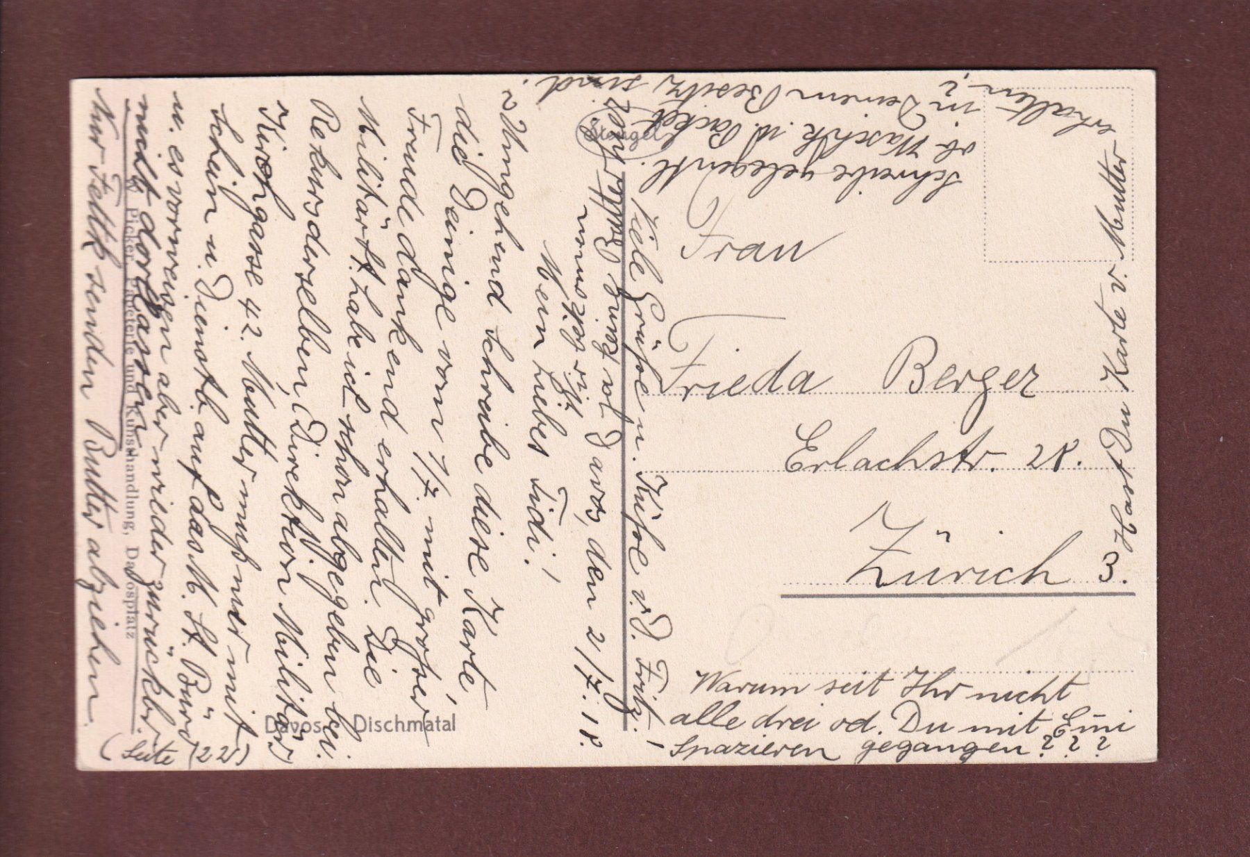Cartoline postali: DAVOS - Dischmatal - 1918 – Usato da Pully venduto da nicecards 1