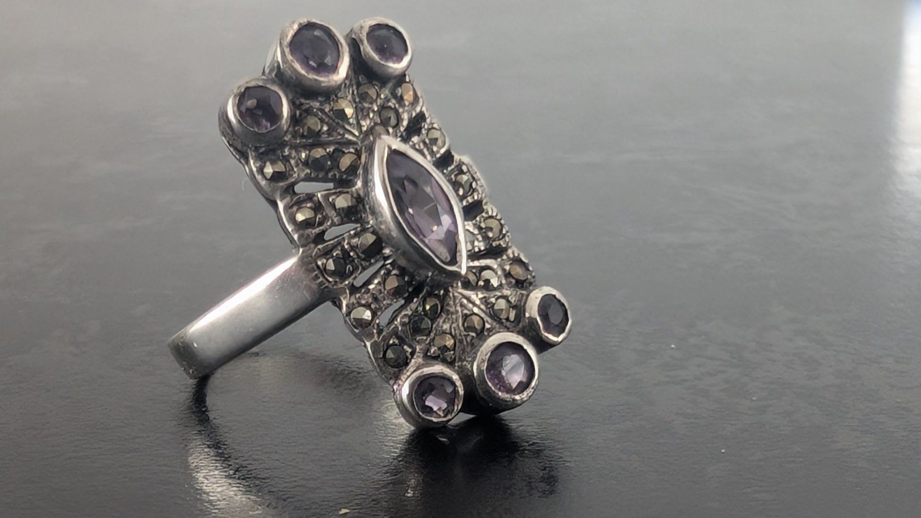 Anelli: Vintage Ring mit Amethyst und Markasit, Silber 925 – Usato da Egg b. Zürich venduto da leroy711