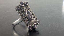 Vintage Ring mit Amethyst und Markasit, Silber 925