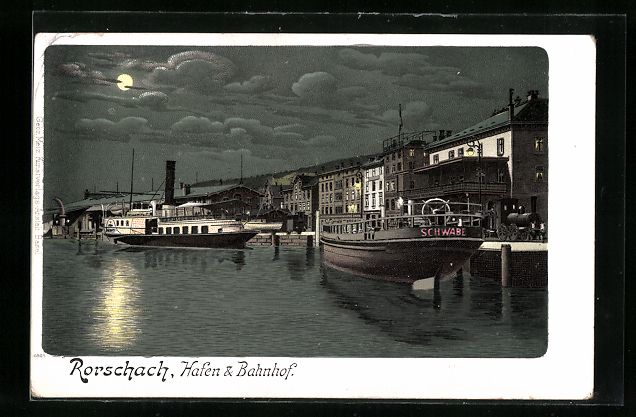 Cartes postales: Mondschein-Lithographie Rorschach, Hafen – D'occasion à Berlin par bartko-reher