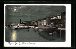 Mondschein-Lithographie Rorschach, Hafen