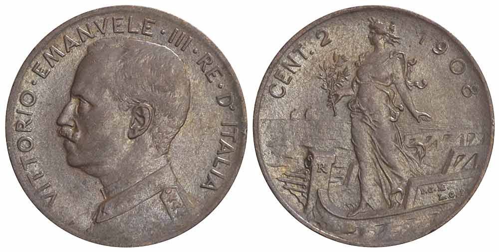Tutti le monete: Italien, 2 Cents 1908 Roma – Usato da Chiasso venduto da Novamarketing