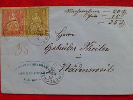 1872, Nr.38+30 auf Brief mit Fingerhut HOMBRECHTIKON, toll!