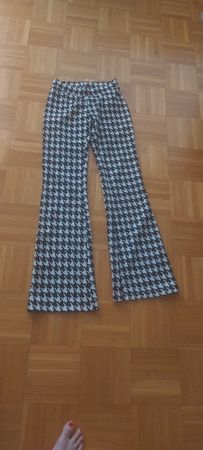 Pantalon pattes d'éléphant motif pied-de-poule noir blanc
