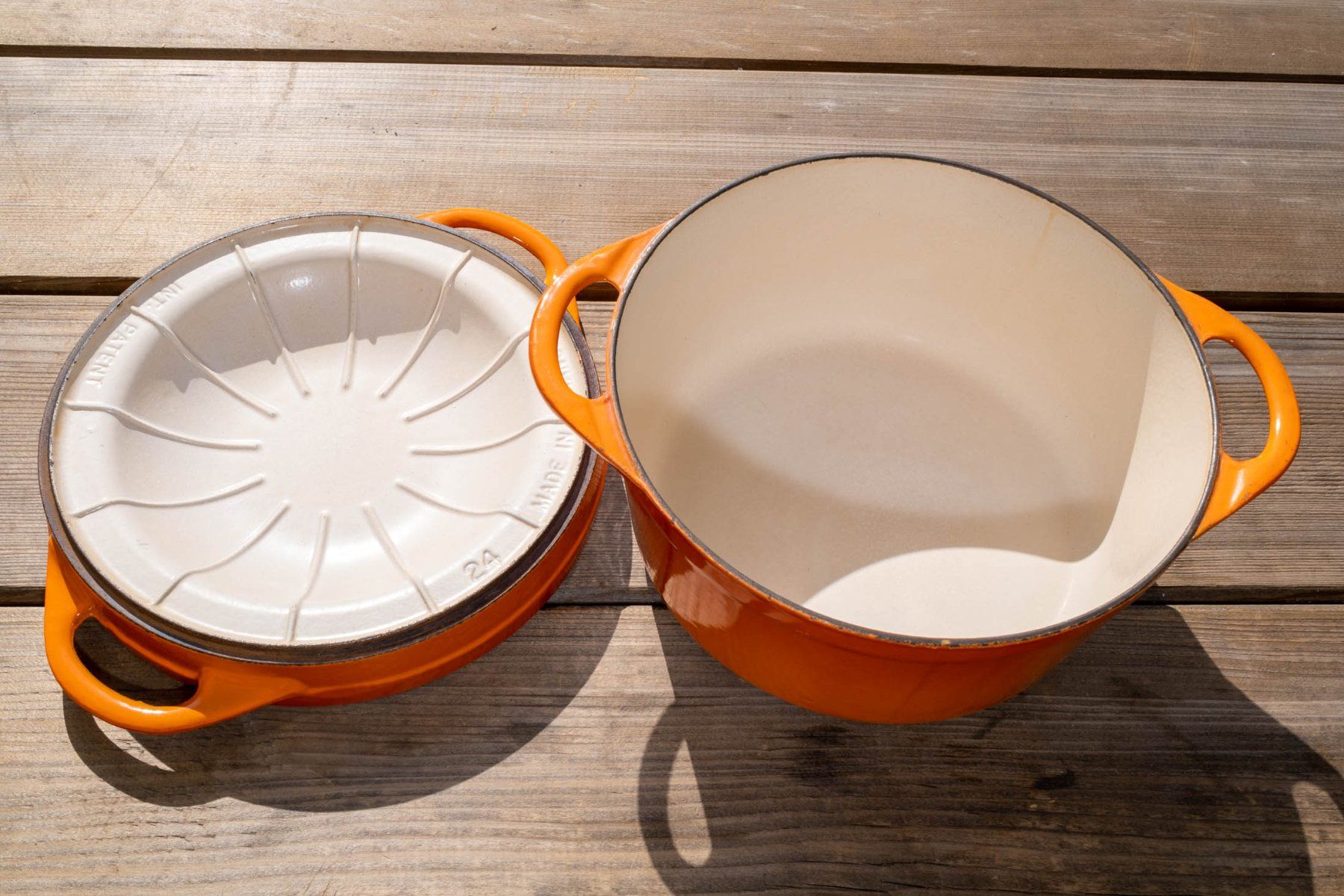 Vintage French Doufeu Dutch Oven Cousances Style- Le Creuset Flame Era- Enamel Cast Iron Pot- Rustic French Kitchen- Midcentury Cookware