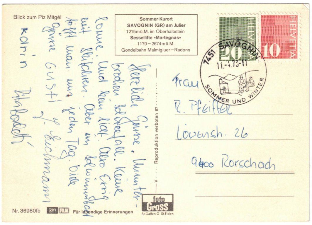 Cartes postales: Savognin - Gondelbahn Radons – D'occasion à Binningen par Mountainrider 1