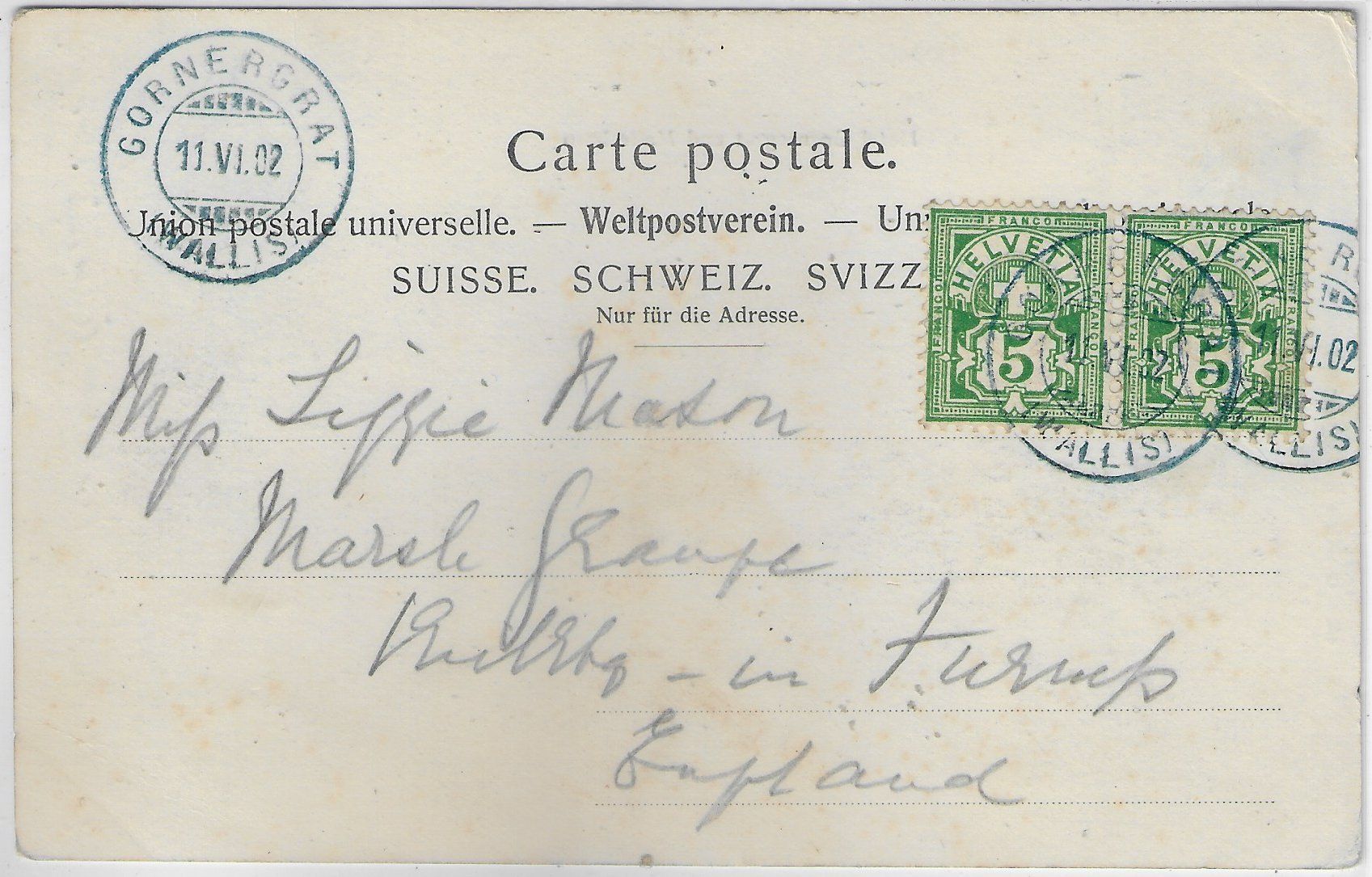 Cartoline postali: Hotel Gornergrat und Matterhorn 1902 – Usato da Ettingen venduto da Kartenplanet 1