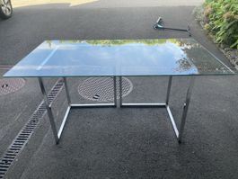 Tisch Glas Metall Gestell rechteckig guter Zustand