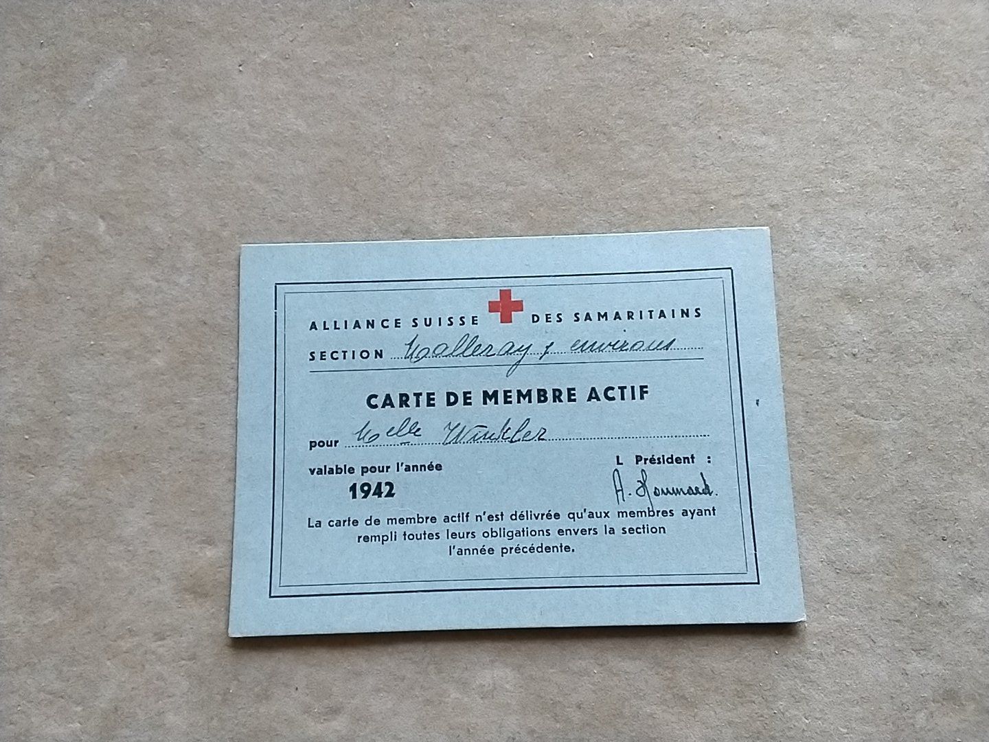 Cartoline: Samaritains carte de membre activ 1942 – Usato da Biel/Bienne venduto da taki25