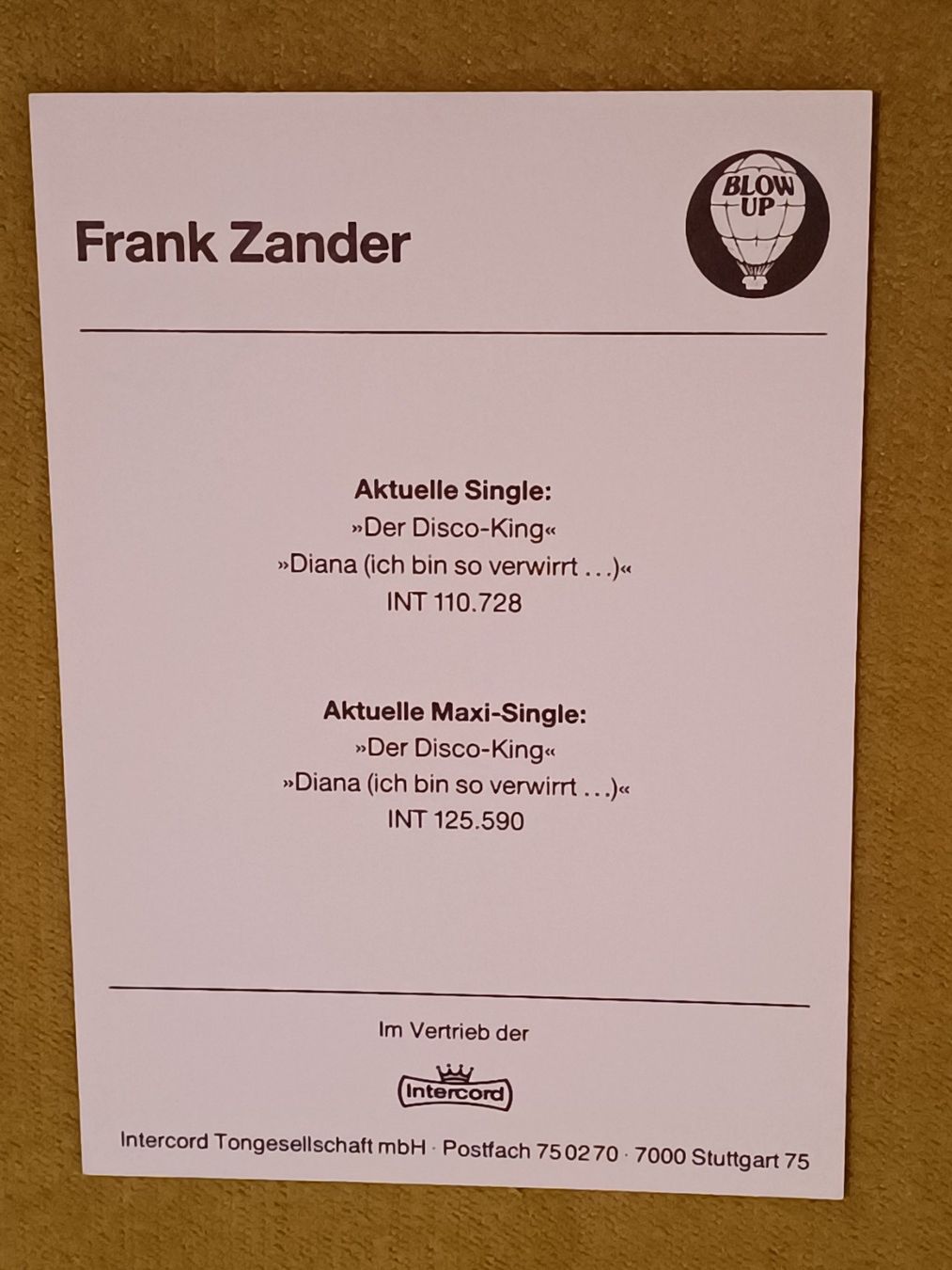 Autografi: Frank Zander - handsigniert – Usato da Menziken venduto da Autogramme 1
