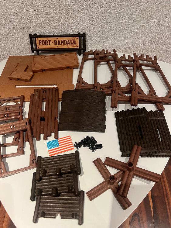 Lot Playmobil Vintage Western Nordistes - Fort, Chemin De Ronde, Accessoires - Occasion