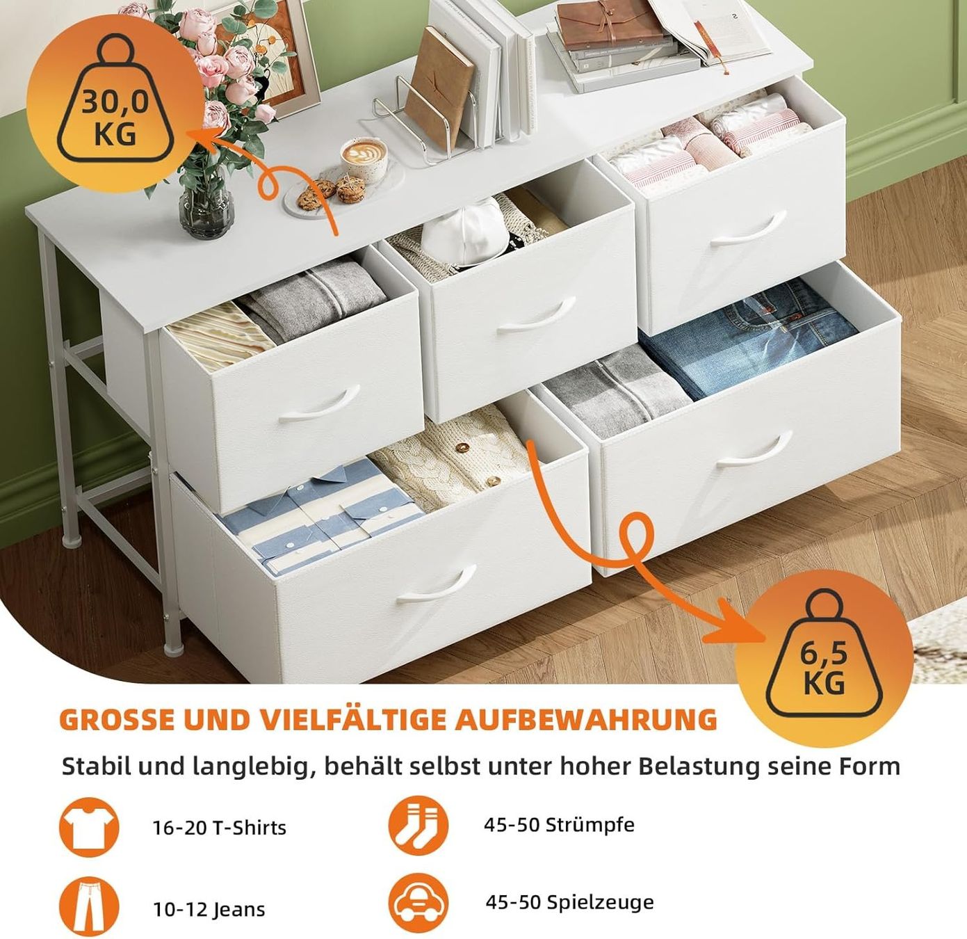 Cassettiere: Kommode mit Schubladen Stoffkommode 5 Schubladen Weiss – Nuovo e nell'imballaggio originale da Schaffhausen venduto da AllesMussRaus90 3
