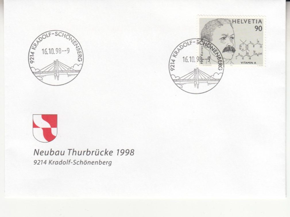 Alle Briefmarken: Neubau Thurbrücke Kardolf-Schönenberg 1998 – Gebraucht aus Bürglen TG von StampGraf