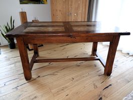 Massiver Holztisch Eiche antik MIT 6 Stühlen; 160/260x90x77
