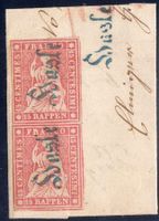 1857: "HASLE" gotisch/blau auf "rotem" 15 Rp. Strubelpaar LP