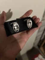 Manschettenknöpfe Edelstahl Perlmutt kariert oval neu