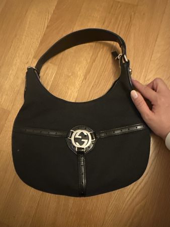 Sac Gucci Interlocking G noir, toile et cuir, parfait état!
