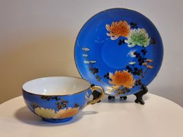 Japanische Teetasse mit Untertasse Kobalt Gold