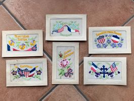 WWI - 6 cartes brodées alliés France-Anglo-Saxons - Souvenir