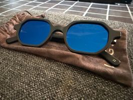 L.G.R. Zanzibar Sonnenbrille, schwarz, blau verspiegelt 48