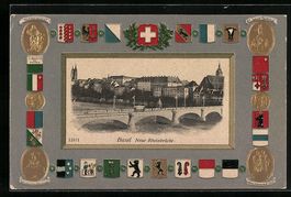 Passepartout-AK Basel, Ortsansicht mit N