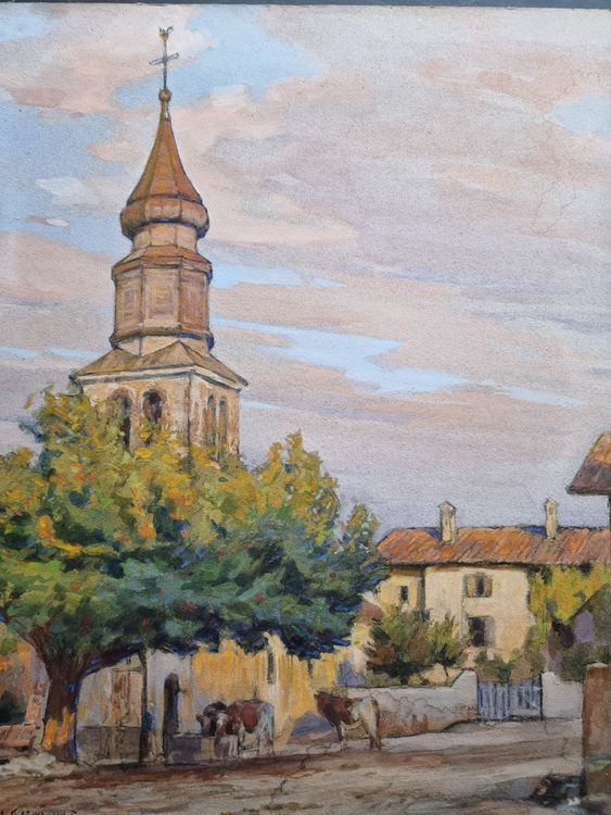 L0UIS CLERMONT  AQUARELL  KIRCHE VON YVOIRE FRANKREICH 1