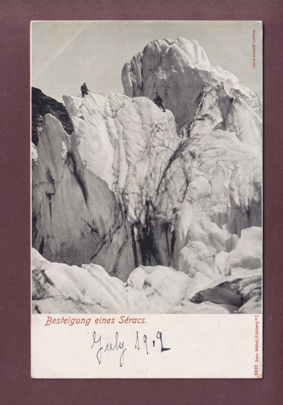 Cartoline postali: GLETSCHER - Besteigung eines SERACS - 1909 – Usato da Pully venduto da nicecards