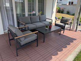 Gartenlounge Set anthrazit 3-Sitzer Sofa, 2 Sessel, Tisch